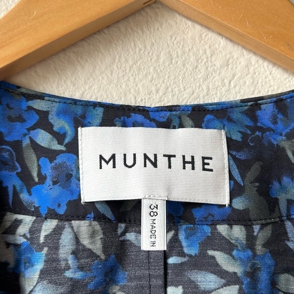 MUNTHE ALUNARIA TOP V neck long sleeve Blue Black floral-print blouse Sz 8 - Picture 13 of 16